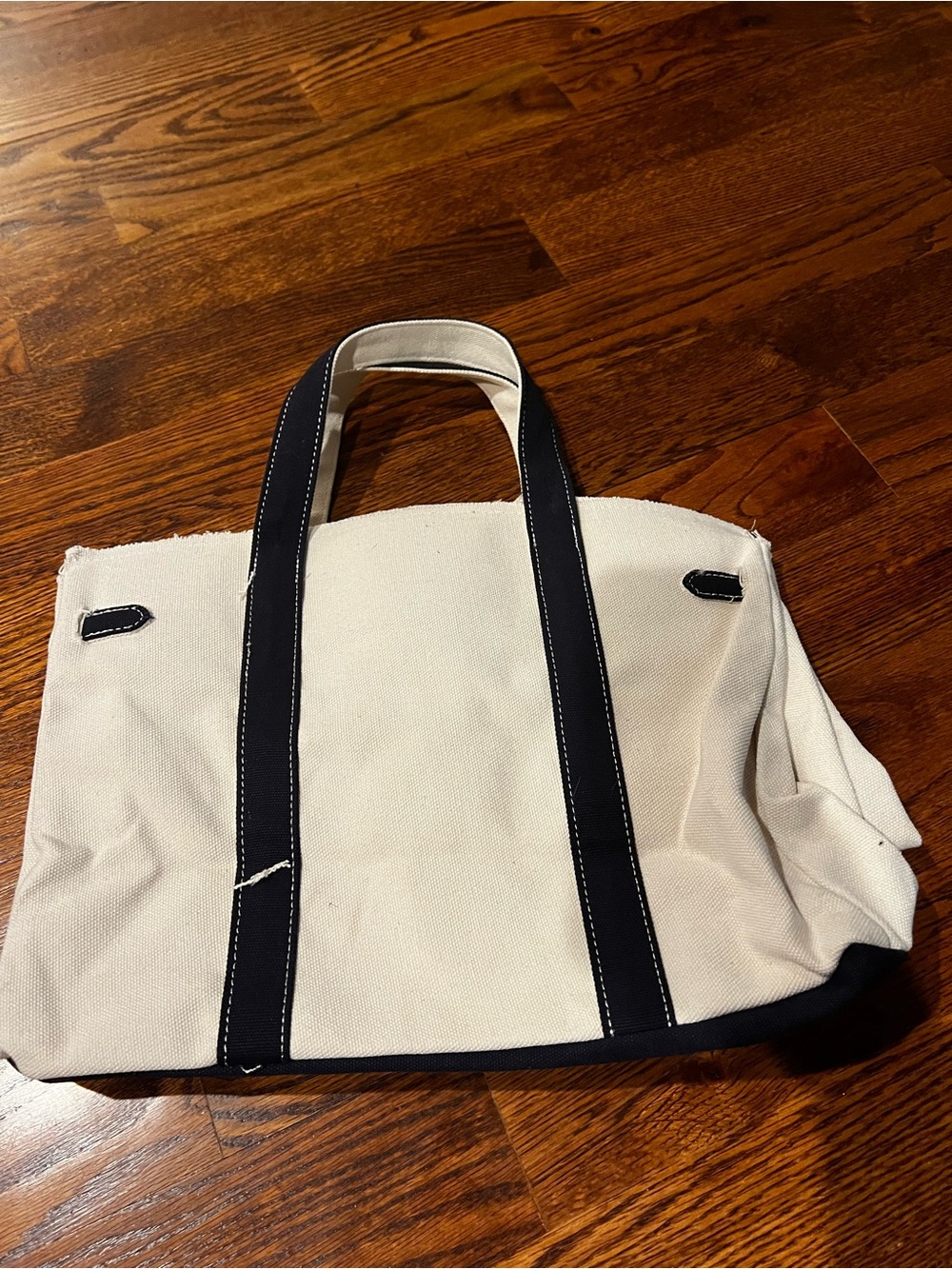 NWT Viral Boatkin Canvas Tote Bag Navy Trim Birkin Style Gold Hardware - Picture 4 of 6